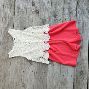 City Triangles Crochet Boho Popover Romper Size Small White Pink/Orange